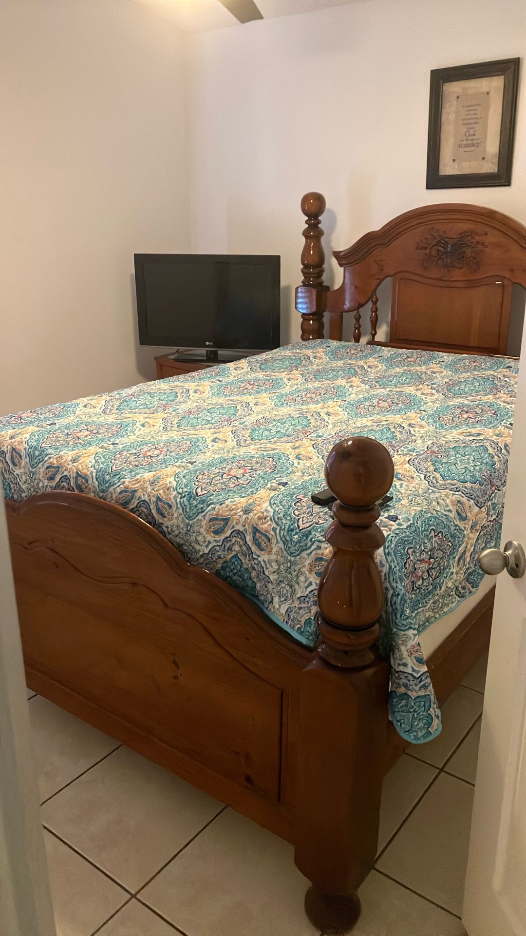 Queen Bed, Night Table And 32” TV