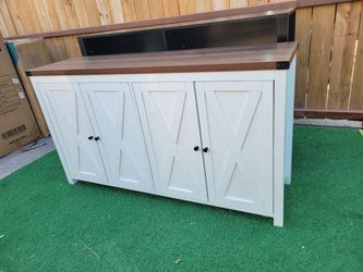 55'' Sideboard Buffet Cabinet with Storage, Farmhouse Kitchen Storage Cabinet with 4 Doors, Coffee Bar Cabinets with Adjustable Shelves for Kitchen, L