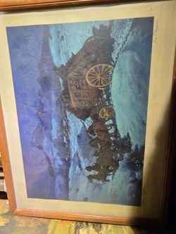 This artwork is a print titled "Welcome Lights" by Western artist George Phippen (1915–1966).