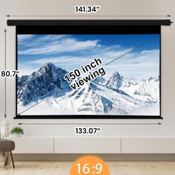 150" Projector Screen Motorized Wireless 16:9 for Home Theater (new in box)