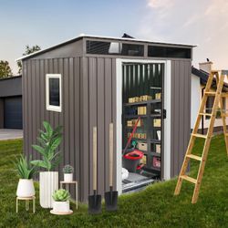 6ft x 5ft Outdoor Metal Storage Shed with Window Transparent Plate