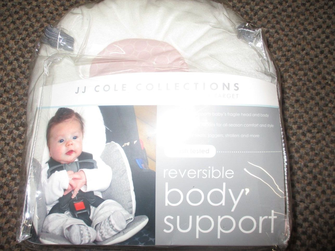 Jj Coles Car seat Body support for infant girl pink and white