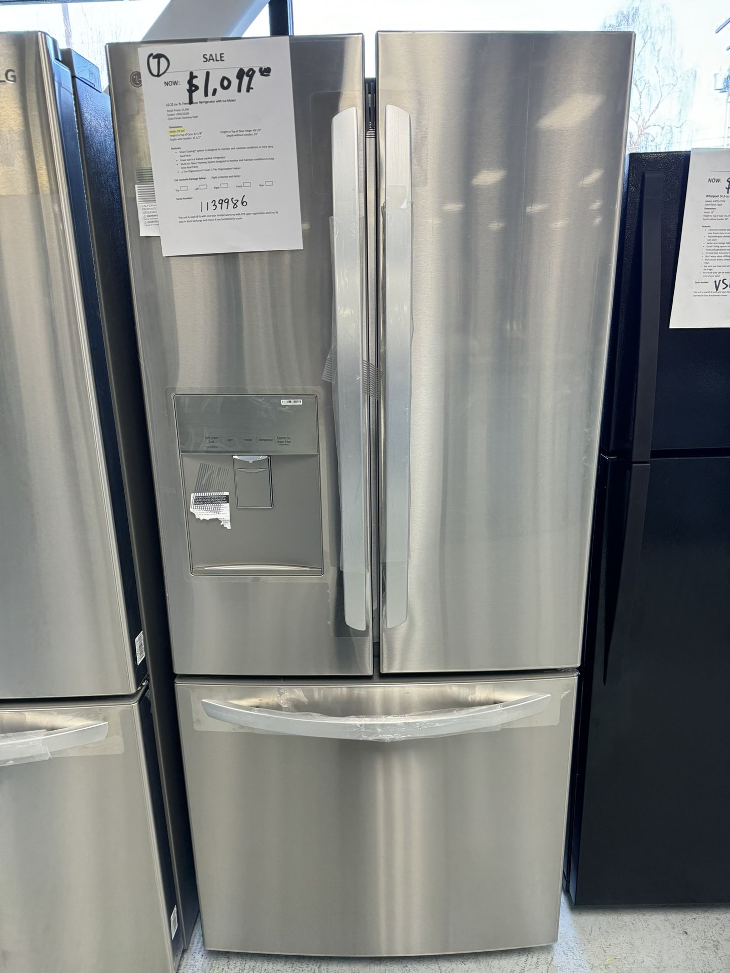 30 Inches Wide 22 Cu.ft French Door Refrigerator With Water And Ice