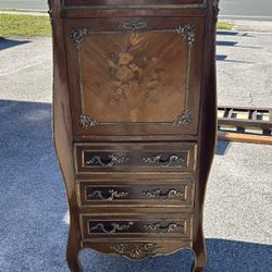 French Louis XV Walnut Marquetry Secretary Chest With Marble Top