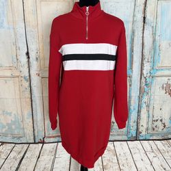 Divided Women Long Sleeve 1/4 Zipper Mock Neck Red Sweatshirt Dress Size 8