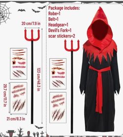 Kids Devil Costume Red Cape Devil Staff Halloween Costume for Girls Boys
