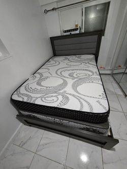 Queen Bed Frame with Mattress and Box Spring