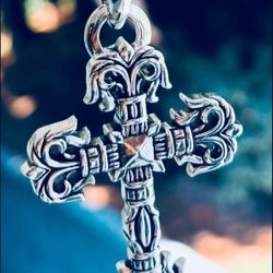 Chrome Hearts Style Filigree Cross Sterling 1991 Pendant (1.5” X 1.25”) with a 24” Steel Silver Necklace