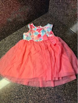 Koala baby white and coral dress 12mos