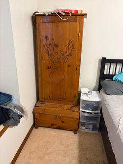 Wooden Gun Cabinet with Deer Carving