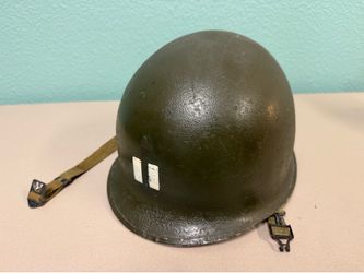 WWII US Army M-1 Helmet with chin strap and liner M1 WW2