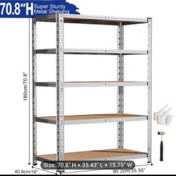 Heavy-Duty 5-Tier Industrial Metal Shelving Unit with 2500 Capacity - Adjustable Shelves, No-Tool Assembly, Freestanding Carbon Storage Rack for Garag