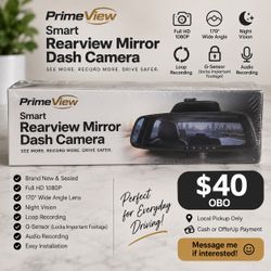 PrimeView Smart Rearview Mirror Dash Camera – Brand New & Sealed