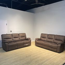 Pair of Fabric Manual Reclining Sofa Couches