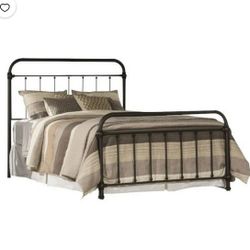 Antiqued Dark Bronze Metal Panel Queen Bed Frame