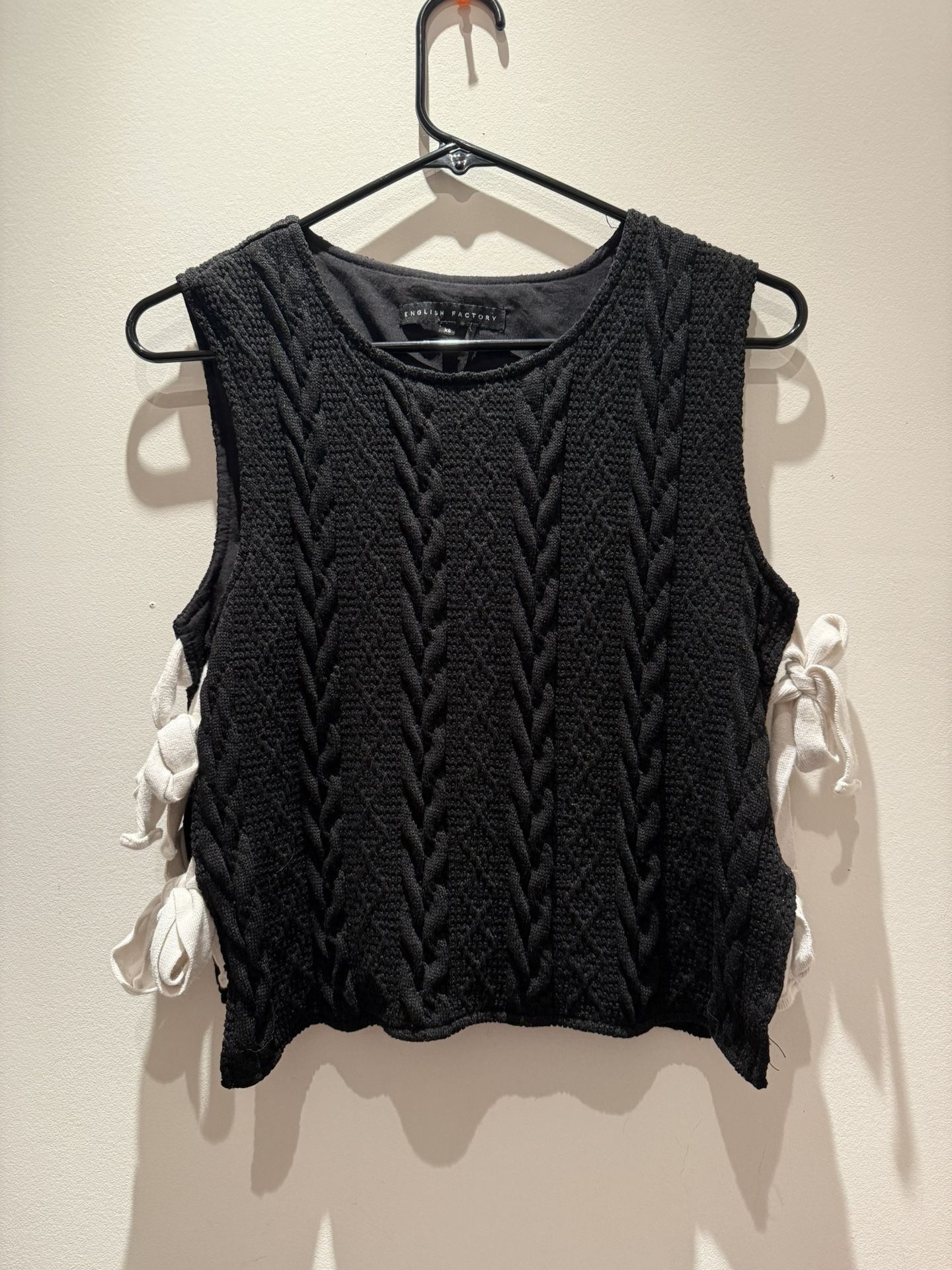 English Factory Black Cable Knit Tank Top With Cream Ties