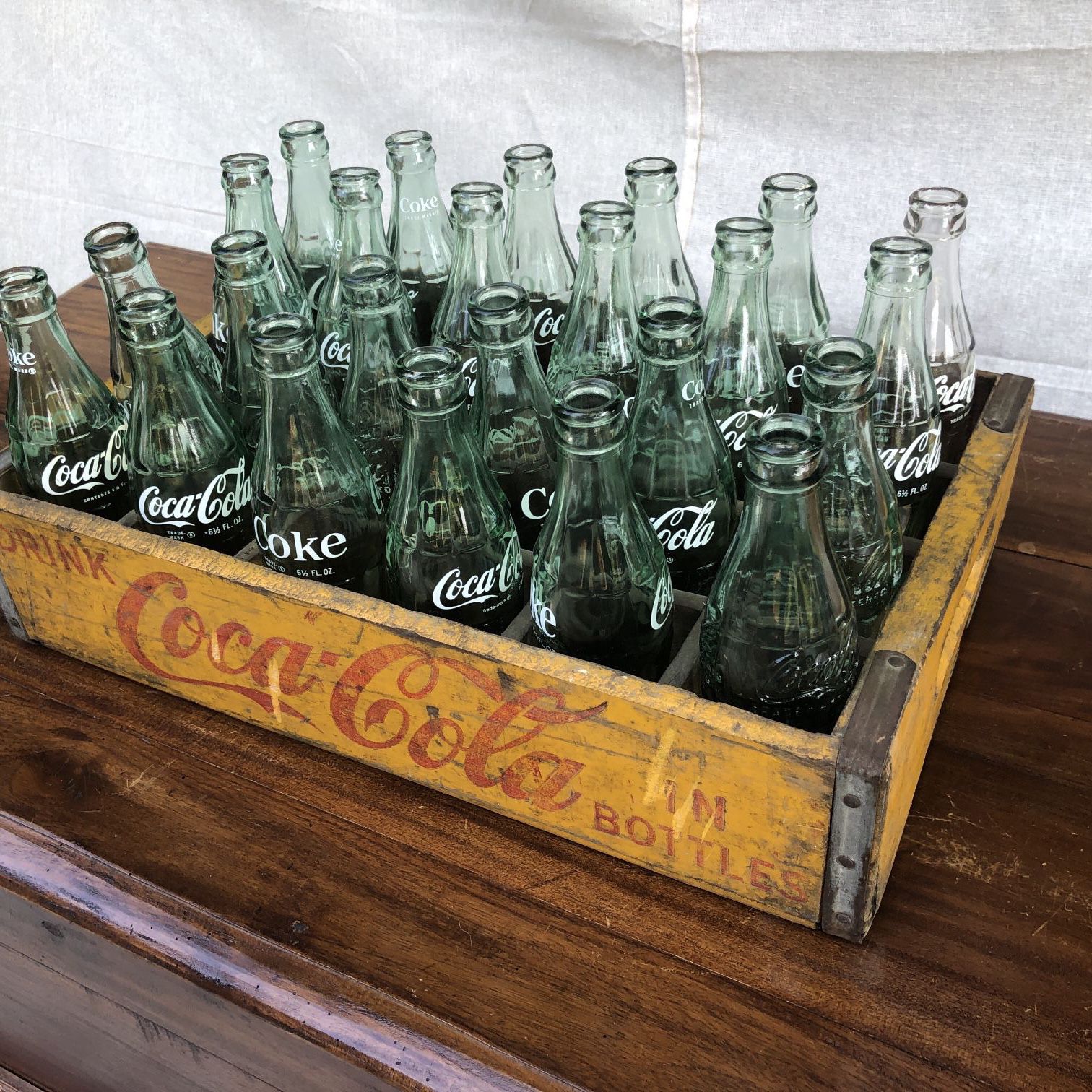 Vintage Coca Cola Crate With 24 Glass Bottles
