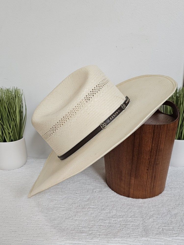 Larry Mahan Authentic Ivory Straw Milano Lampasas Straw Cowboy Hat