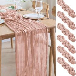 Asee'm 6pcs Cheesecloth Table Runner 120 Inches Dusty Pink Boho Gauze Cheese Cloth Runner 10FT Rustic Sheer Table Runners For Summer Wedding Baby Show
