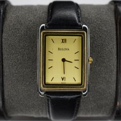 Bulova 98A44 Men's Vintage Quartz Tank Watch Two Tone Gold Dial 26mm