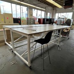 Used White Long Standing Electric Work Tables