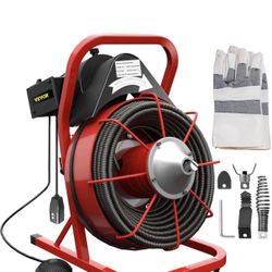 VEVOR 75FT x 3/8 Inch Drain Cleaning Machine, 250W Electric Drain Auger, Portable Sewer Snake Auger Cleaner with Cutters & Air-Activated Foot Switch f