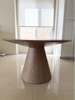 Crate and Barrel 48" Whitewashed Wood Round Pedestal Dining Table