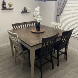 Tall Walnut And White Dining Table 