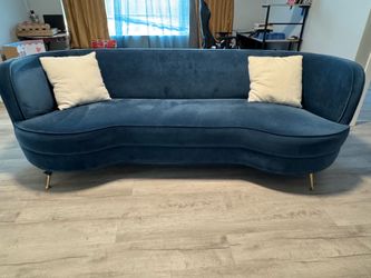 Luxury Navy Velvet Curved Sofa + Real Marble Table Set