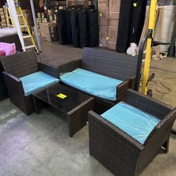 No Assemble Require!!! New 4 PCs Wicker Patio Furniture Set Chair Sofa Table