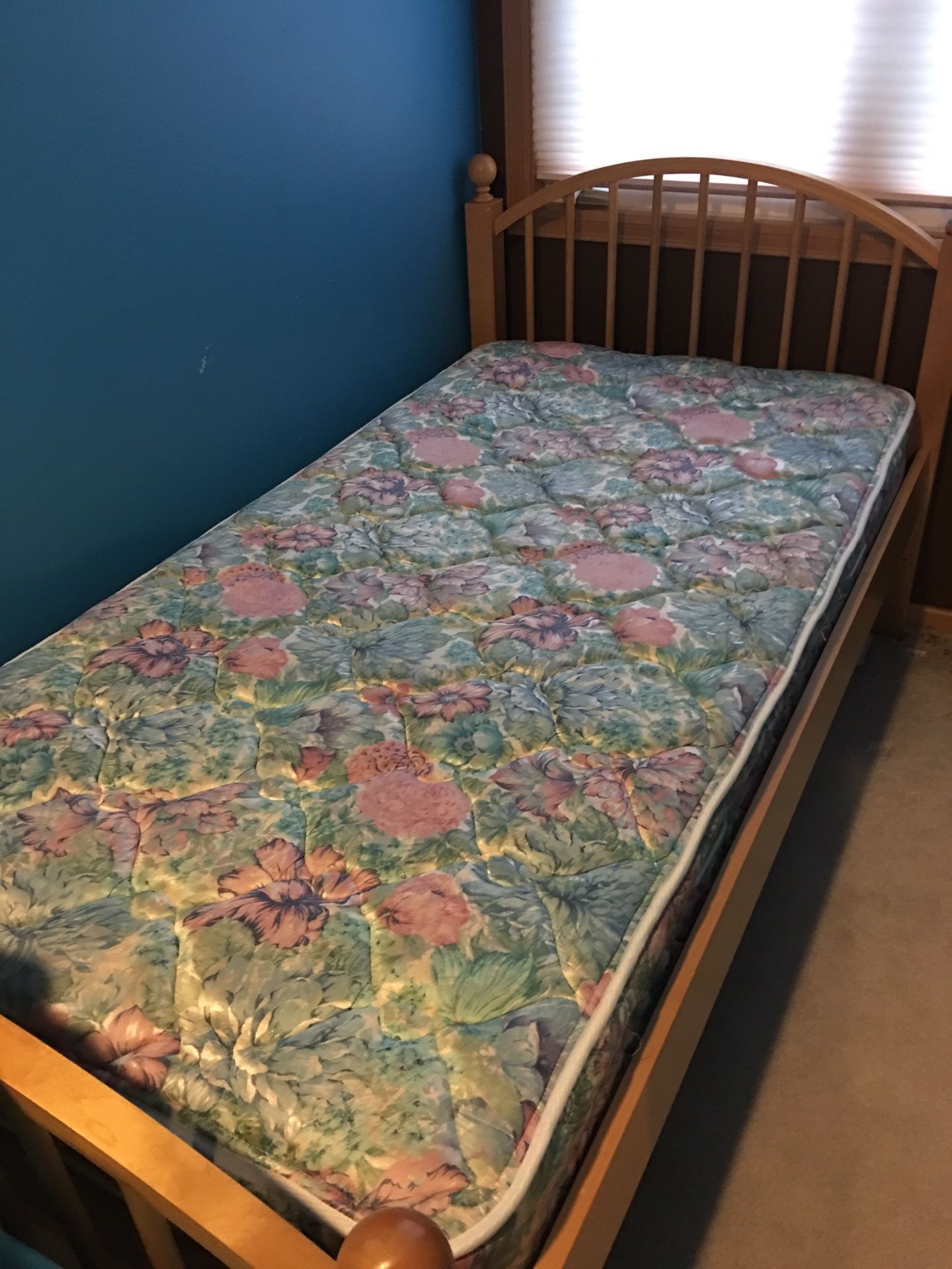 Solid wood twin bed with mattress