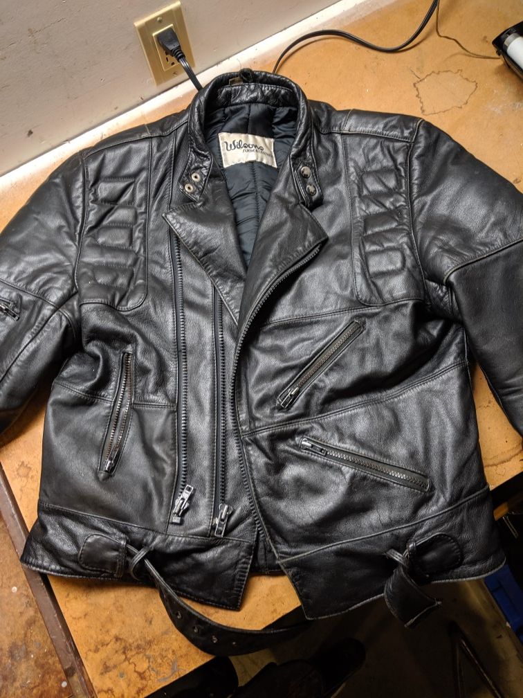 Leather motorcycle jacket. Men's large