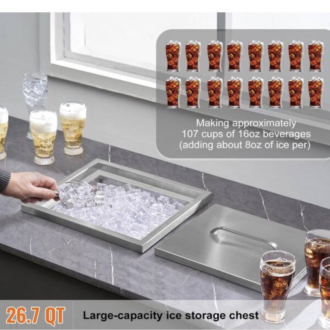 Drop-in Ice Chest, 14 L x 12 W x 18 in. H Stainless Steel Cooler [NEW]