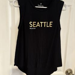 Peloton Black Muscle Tee with Gold 'Seattle' Print