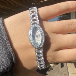 Silver Crystal-Embellished Dress Watch