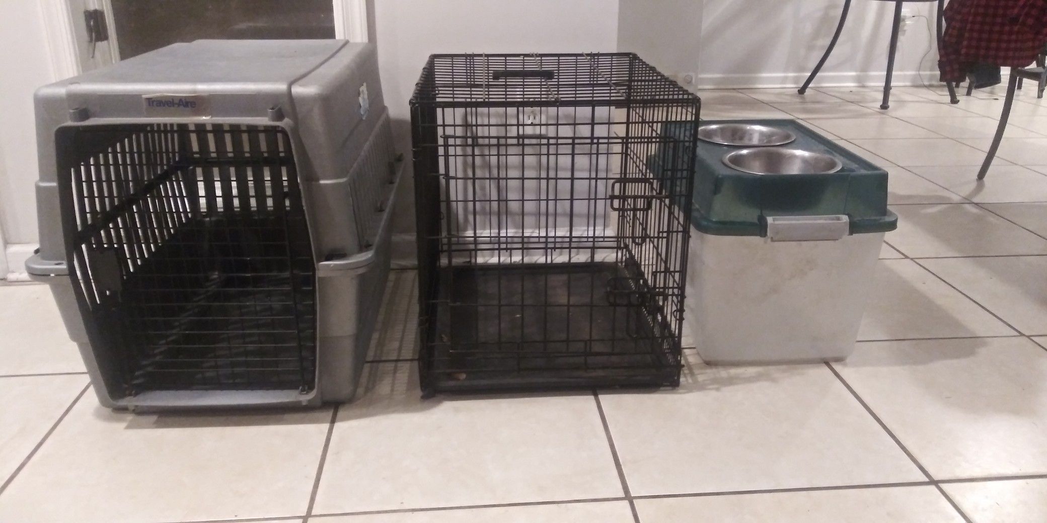 DOG CAGE, DOG CARRIER, DOG BOWL WITH STORAGE ALL FOR $50