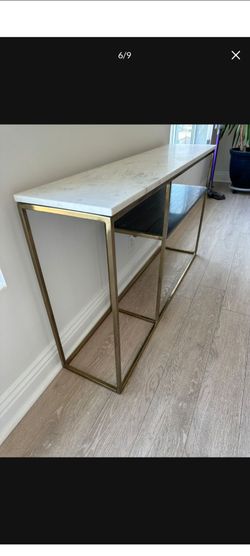 2-TONE BRASS AND MARBLE CONSOLE TABLE