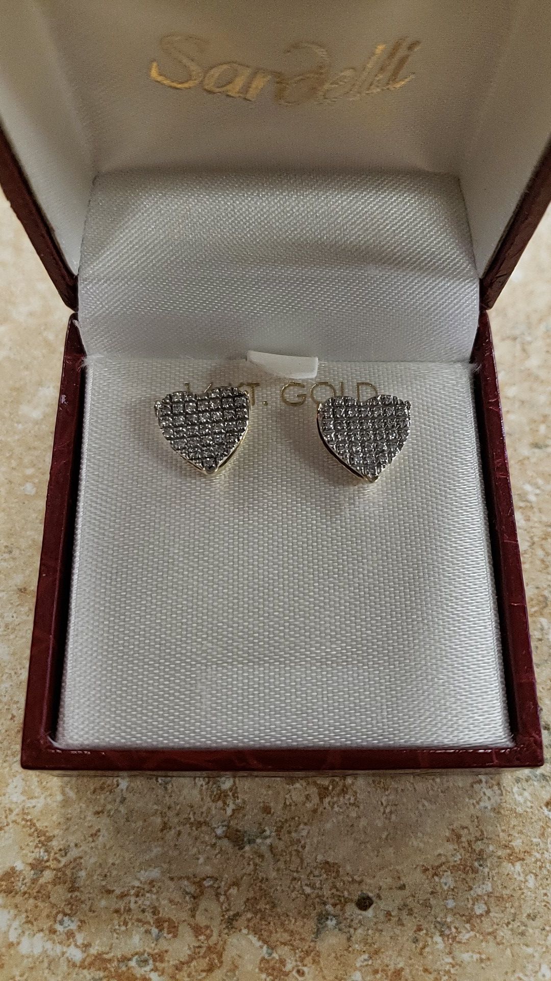 10k Yellow Gold Diamond Cluster Heart Earrings