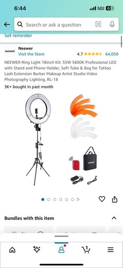 NEWER Ring Light 18inch Kit: 55W 5600K Professional LED with Stand and Phone Holder, Soft Tube & Bag for Tattoo Lash Extension Barber Makeup Artist St