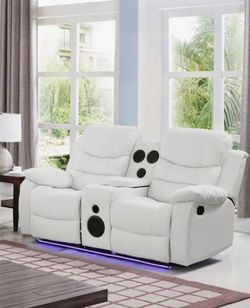 White reclining loveseat speakers LED lights