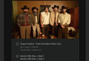2 tickets para concierto de grupo frontera