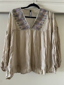 Beige Tracy Reese Boho Blouse With Embroidery