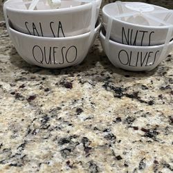 New Rae Dunn ceramic Salsa & Queso bowl set and a Nuts & Olives bowl set.  