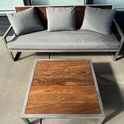 Room & Board Ipe Outdoor Bench with Cushions and Coffee Table - $1,850 (Vancouver)