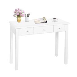 Home Office Small Writing Desk with Drawers Bedroom, Study Table for Adults/Student, Vanity Makeup Dressing Table Save Space Gifts White (White) 
