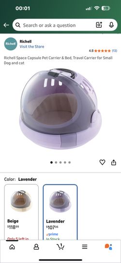 99% new, only used once. Richell Space Capsule Pet Carrier & Bed, Travel Carrier for Small Dog,cat