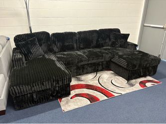 Black soft fabric double chase sleeper sectional