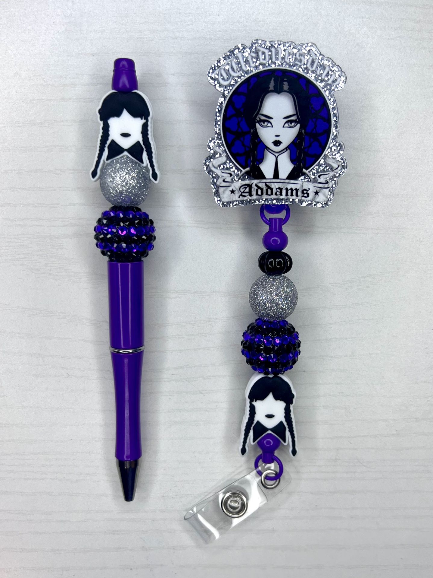 WEDNESDAY ADDAMS BADGE REEL & PEN SET