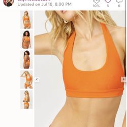 Frankies Bikinis Stevie Halter Scoop Ribbed Bikini Top - Orange -Small- NWT New