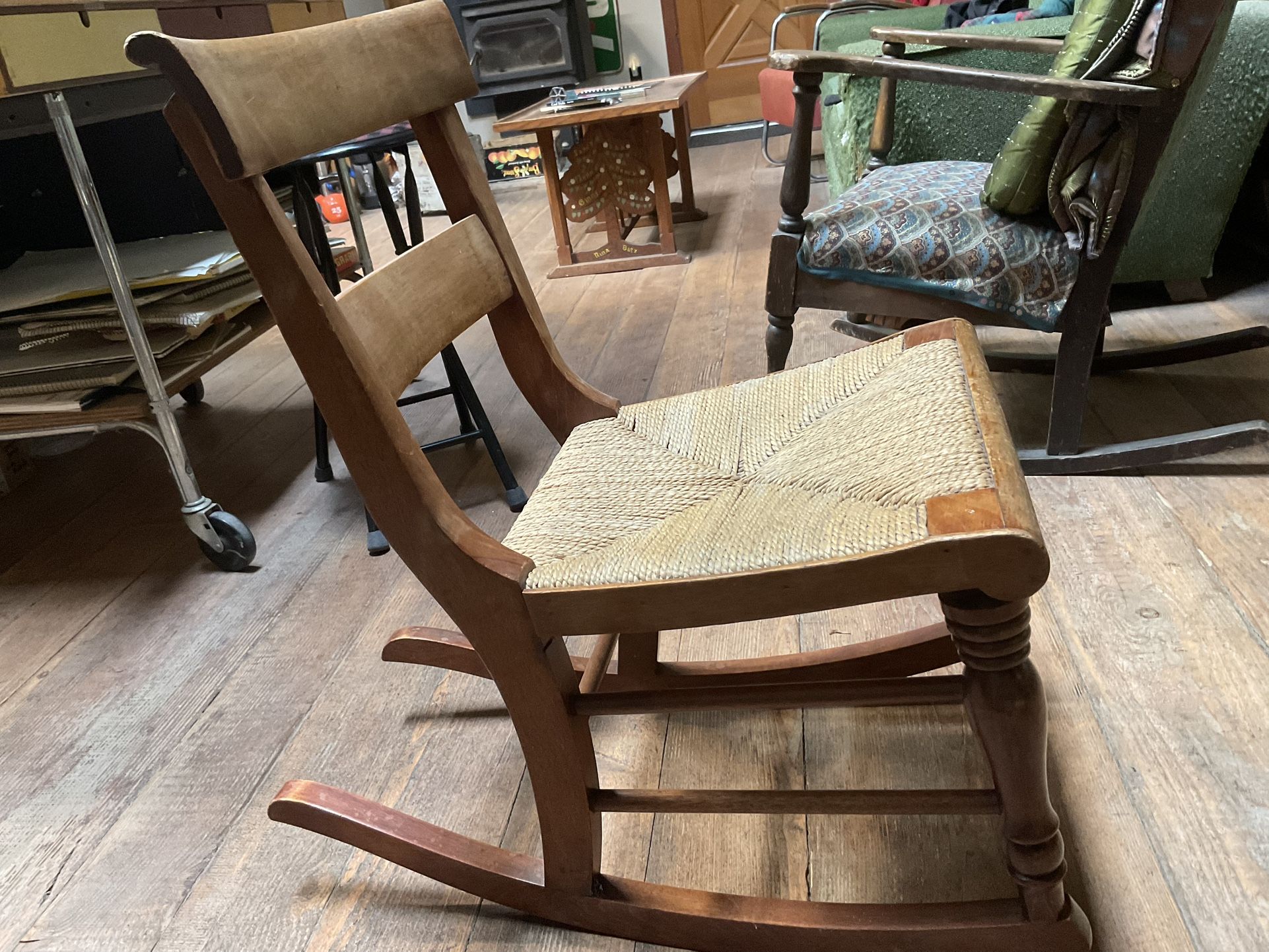 Half-Size Wood/Rattan Rocking Chair